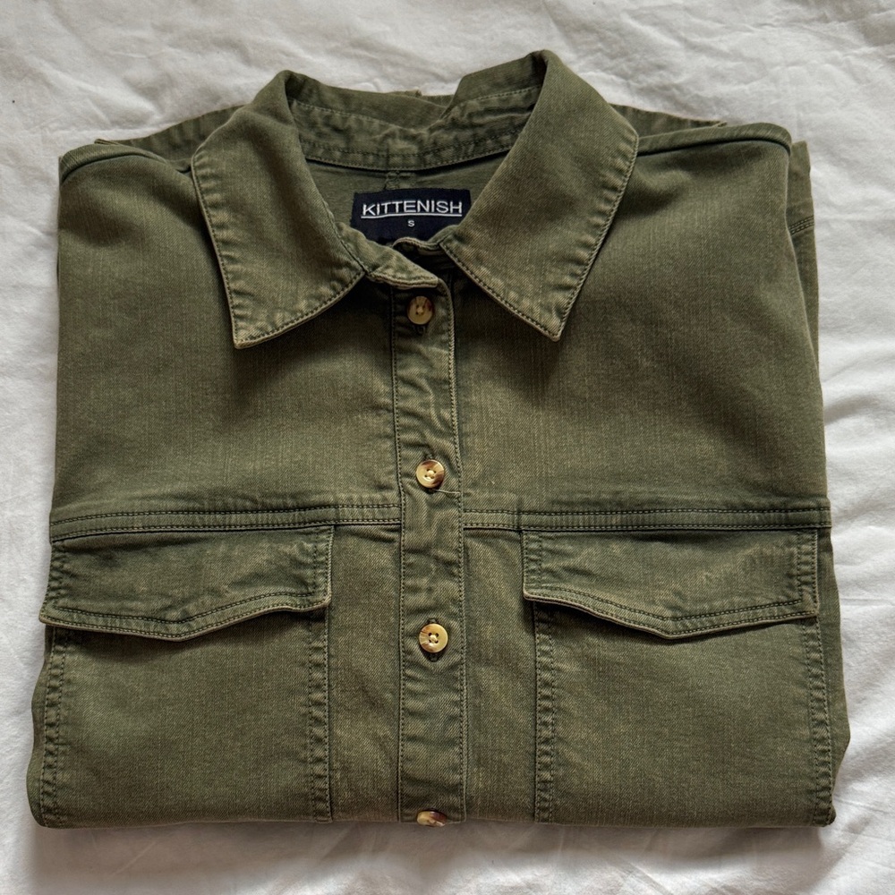 Kittenish Olive Button Down Shirt